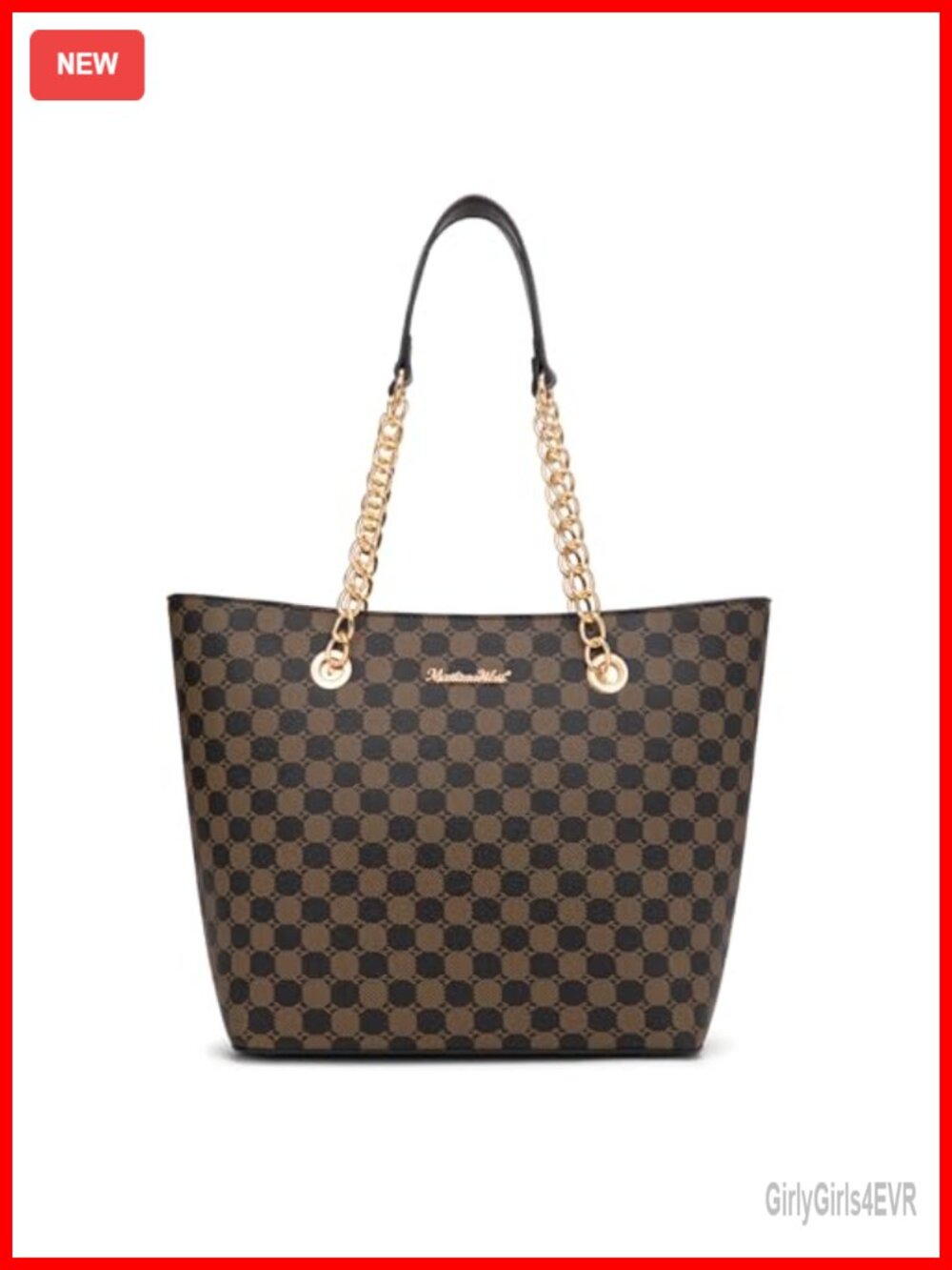 Vegan Leather Satchel Tote Bag with Chain Handle - Top Handle Purse